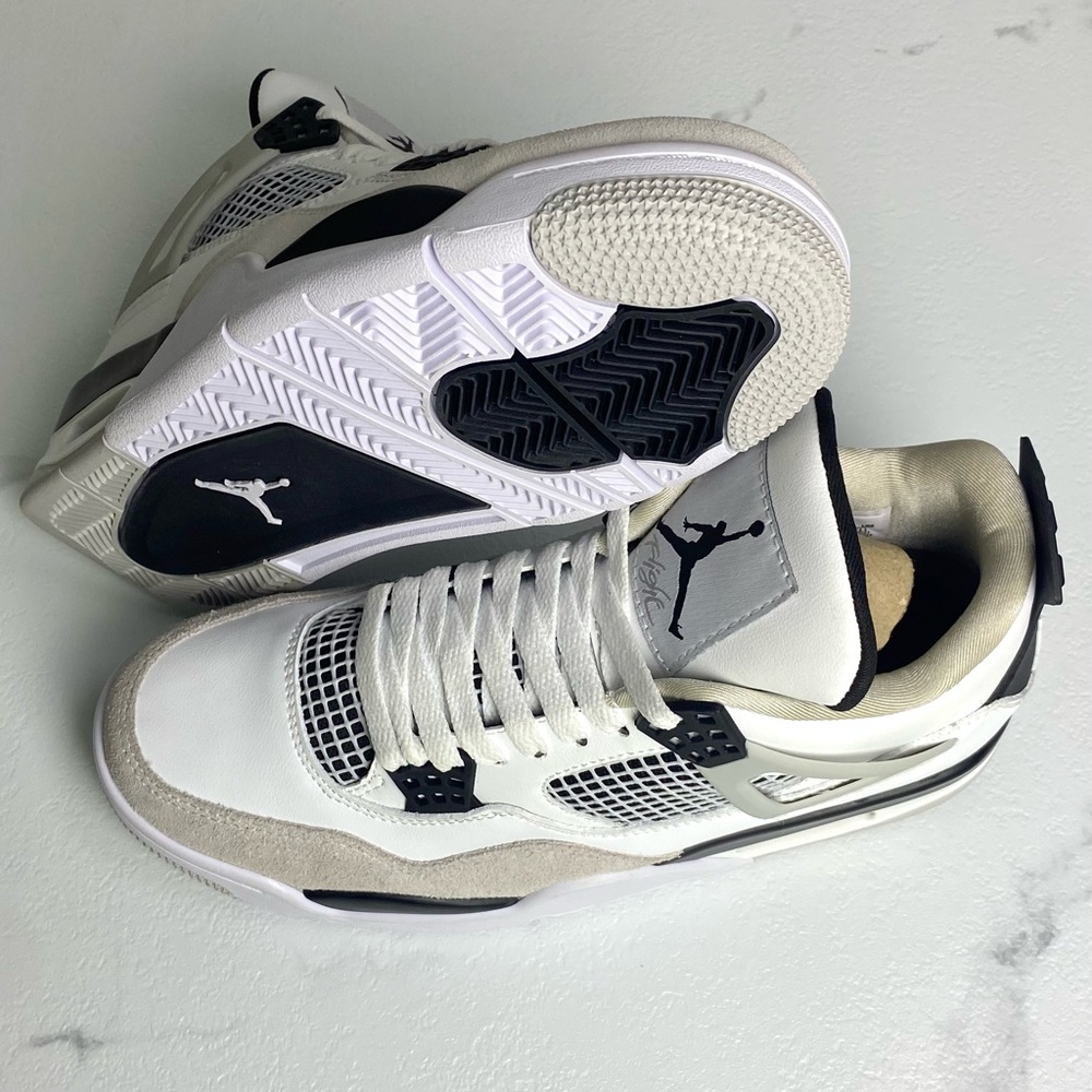 Jordan 4 Retro Military Black -Men’s White and Black Air Jordan Sneakers - Picture 8 of 10